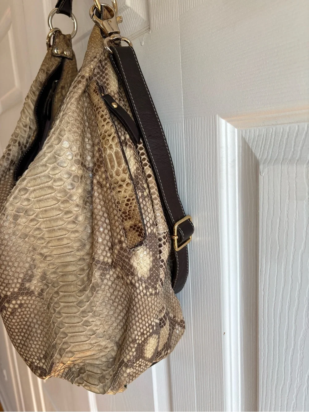 Gianni Notaro Genuine Python Leather Snake Tan Brown Purse Bag Y2K Baddie Career